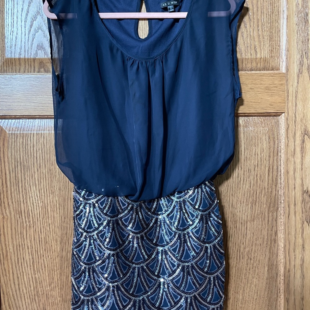 Navy Mini Dress with silver sequins